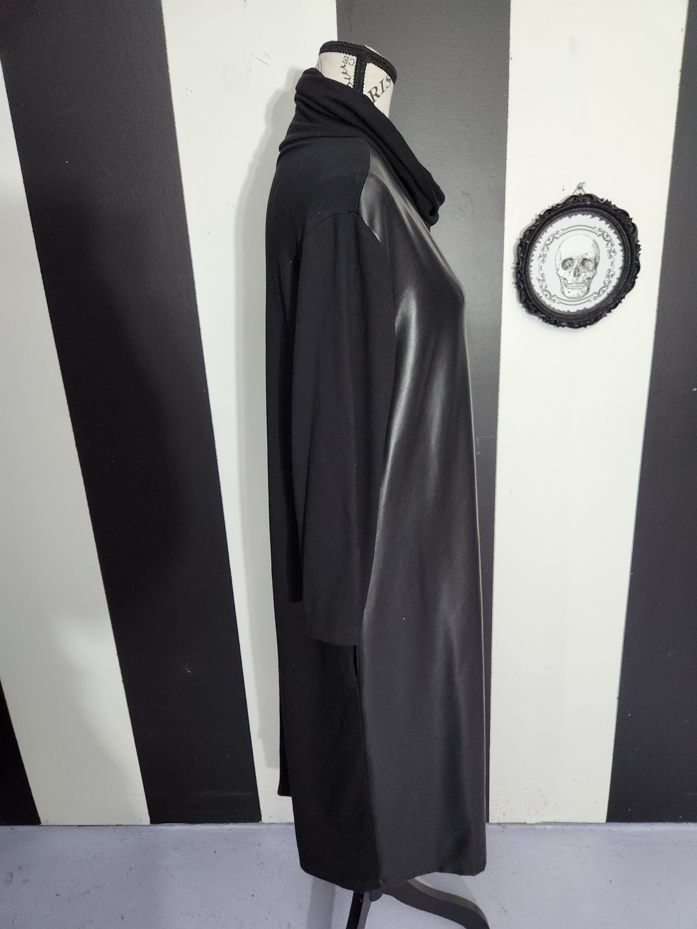 Joseph Ribkoff Black Faux Leather Front Long Sleeve Dress - Picture 3 of 6